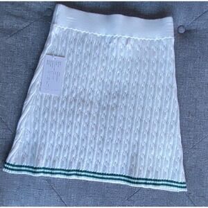 Cable Knit White Mini Skirt Womens Green Striped Preppy Tennis New Sz Medium